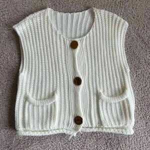 Women's White Knit Sweater Vest with Gold Buttons